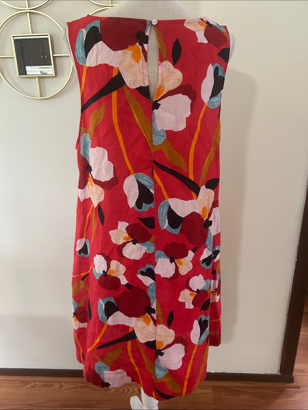 Sigrid Olsen Orange red tropical Island Floral 100% Linen dress knee high sizeXL - Picture 5 of 13